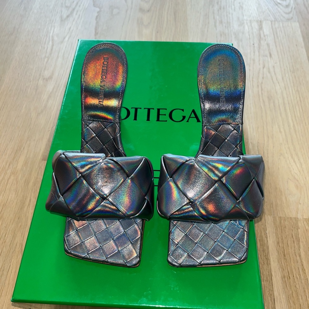 Bottega Veneta Iridescent Quilted Lido Slides 37.5